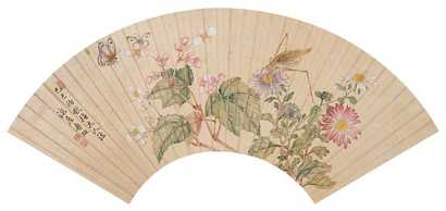 陶寿伯 己巳（1929年）作 花蝶 扇面